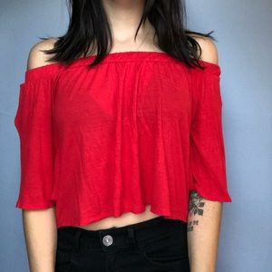 off the shoulder red crop top